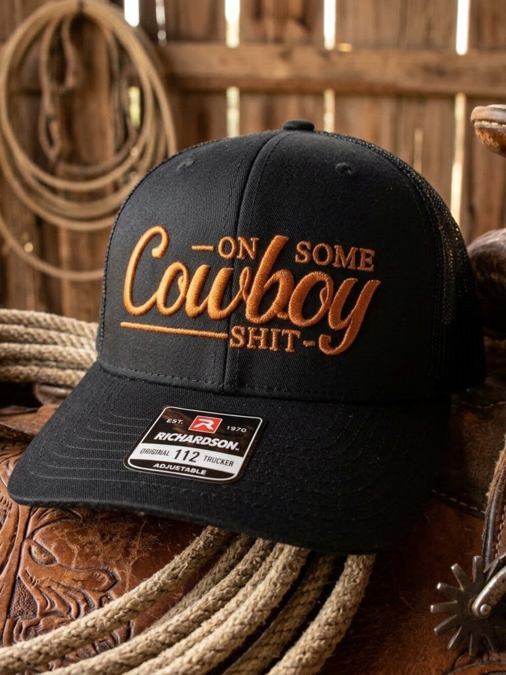 Retro Cowboy Hat On Some Cowboy Stuff Black Richardson 112 Snapback Cap USA New